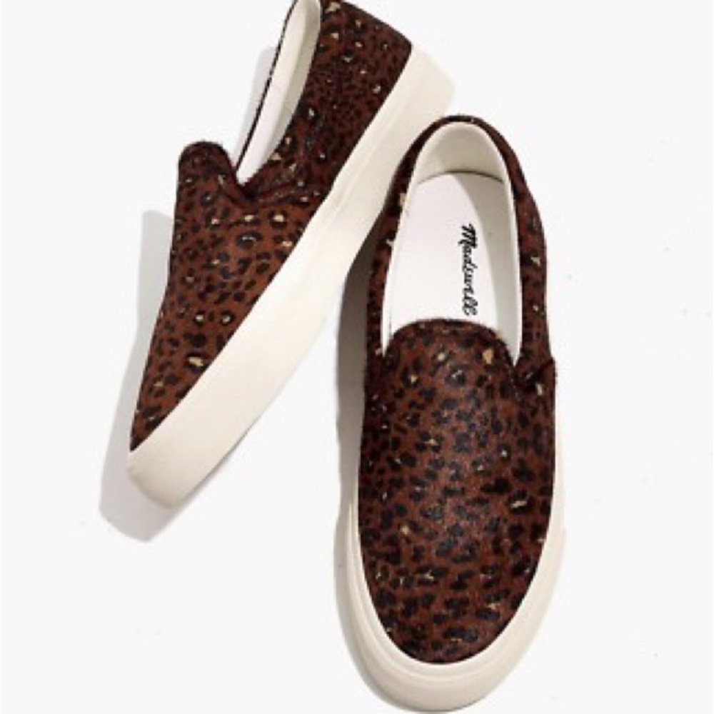 MADEWELL Women's Sidewalk Slip On Sneakers in Mini Leopard Calf Hair Size 6